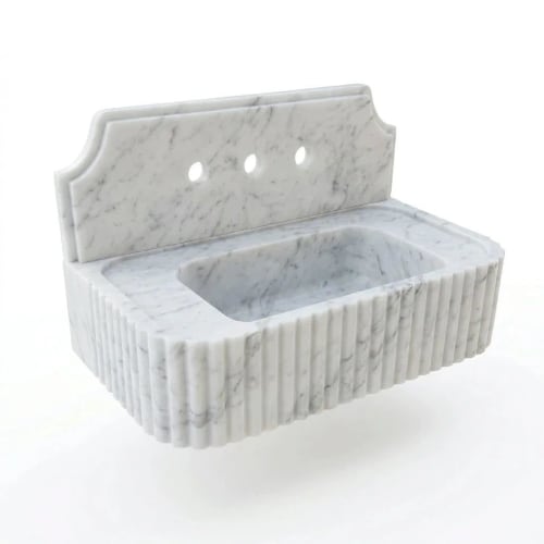 Carrara Marble Sink with Backsplash | Water Fixtures by Sinan O