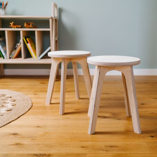 Pair of minimalist stool, Wood Plant Stool, Backless Stool | Chairs by Plywood Project