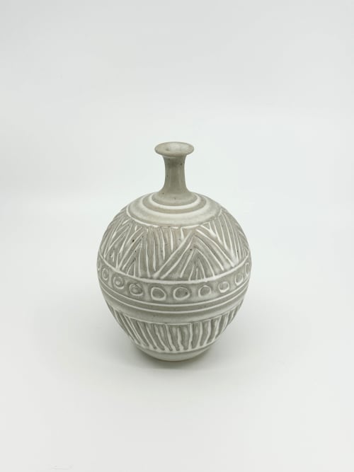 Matte white carved bottleneck no. 27 | Vases & Vessels by Dana Chieco