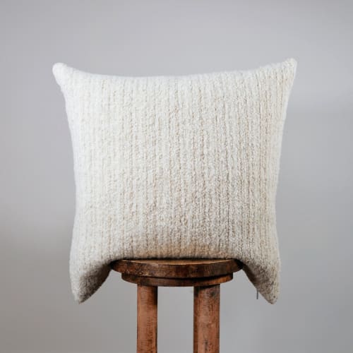 Cream White Wool with Beige Striations Pillow 24x24 | Pillows by Vantage Design