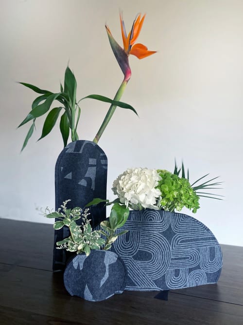 Vase Sleeve Trio Merino Wool Felt, Fragment, Rake | Vases & Vessels by Lorraine Tuson