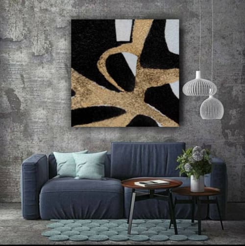 Original abstract gold black painting gold leaf abstract art | Paintings by Berez Art