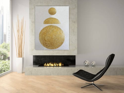 Minimalist gold leaf art painting white gold painting on | Paintings by Berez Art