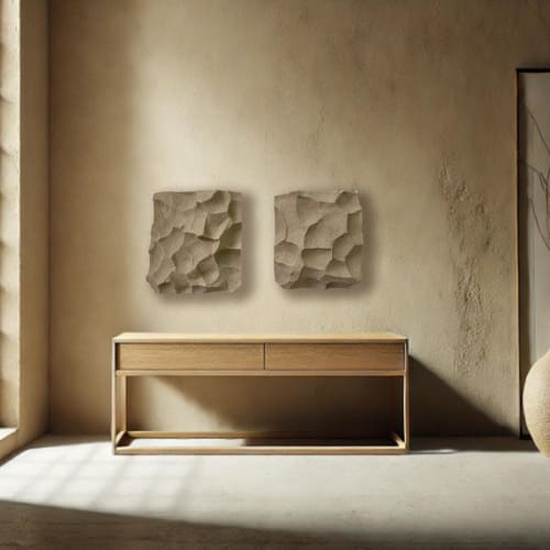 Sculptural Diptych Painting Set: Handmade Organic Textured Relief Wall Art, Rough Concrete 3D Sculpture | Wall Hangings by Vaiva Art Atelier