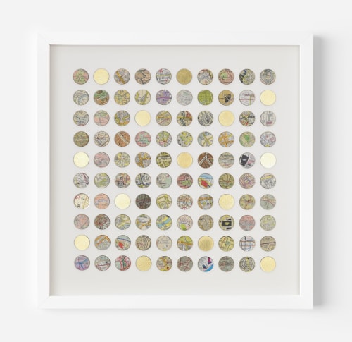 One Hundred Map Dots Collage With Gold Leaf | Paintings by Amelia Coward