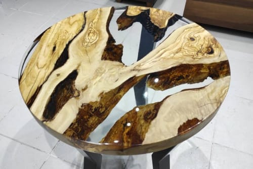 Custom 24" Diameter, Round Epoxy Coffee Table, Olive Wood | Dining Table in Tables by LuxuryEpoxyFurniture