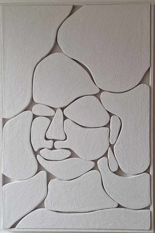 3D Geometric Portrait Art: Textured Beige & White Wall Sculpture | Wall Hangings by Vaiva Art Atelier