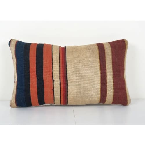Vintage Striped Kilim Rug Pillow Cover, Organic Wool Tribal | Pillows by Vintage Pillows Store
