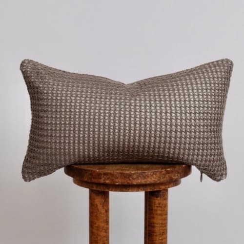 Grey Basketweave on Poly-Silk Lumbar Pillow 12x20 | Pillows by Vantage Design