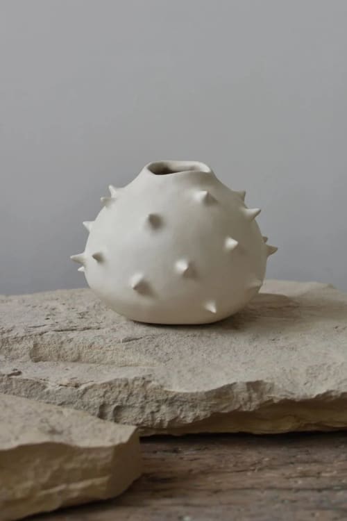 Spikes White Round Ceramic Vase I | Vases & Vessels by OWO Ceramics