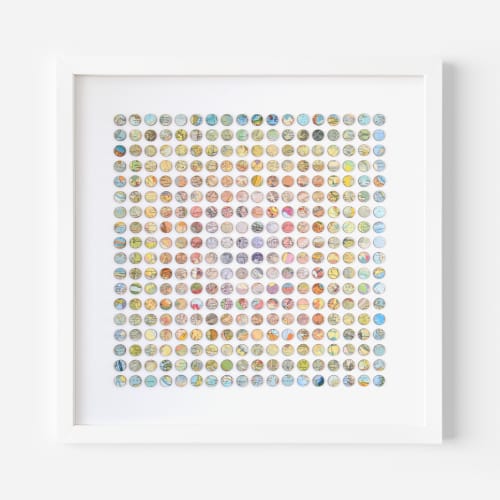 Three Hundred and Twenty Four Map Dots Rainbow Concentric Squares Collage #2 | Paintings by Amelia Coward