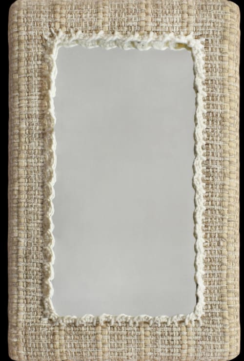Ivory & Beige Handwoven Wool Wall Mirror Frame Boho Rustic Home Decor For Christmas Gift | Decorative Objects by Swiflo