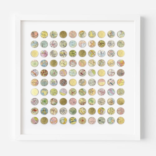 One Hundred World Map Dots Collage With Gold Leaf | Paintings by Amelia Coward