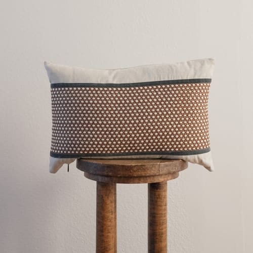 Embroidered Orange Circles Lumbar Pillow 12x18 | Pillows by Vantage Design