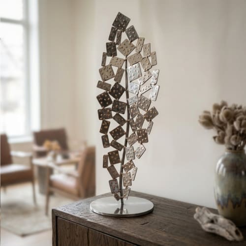 "Prometheus" – 30" Abstract Stainless Steel & Bronze Modern | Sculptures by Lago Luna Studio