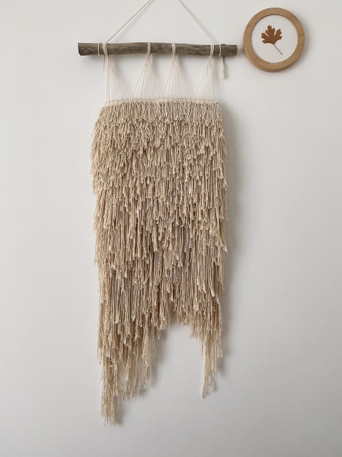 XXL hand woven in natural ivory cotton wall | Tapestry in Wall Hangings by Awesome Knots
