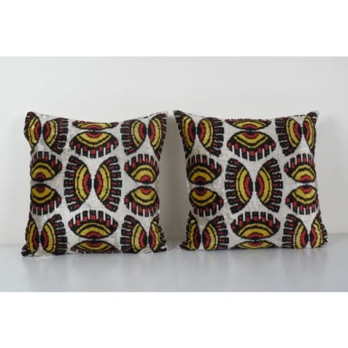 Velvet Ikat Cushion - Square Matching Beige Silk Ikat Velvet | Pillows by Vintage Pillows Store