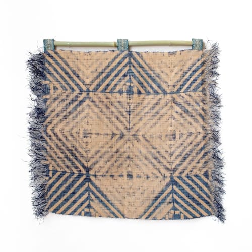 Raffia Wall Hanging - Shibori Diamond Pattern - Denim Blue | Tapestry in Wall Hangings by Tanana Madagascar