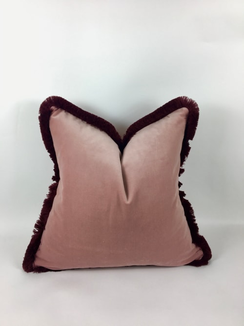 Dusty pink fringe pillow // dusty pink velvet cushion | Pillows by Velvet Fringe