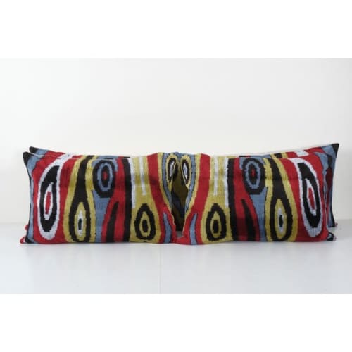 Ikat Colorful Pillow Cover - Set of Three Silk Velvet Lumbar | Pillows by Vintage Pillows Store