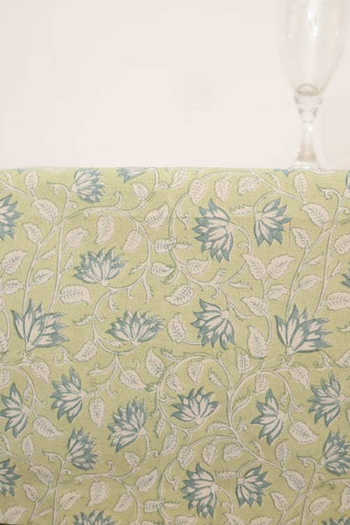 Sage Vines Block Print Tablecloth | Linens & Bedding by Ninéh