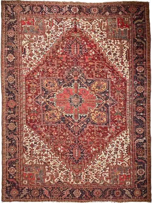 UNIQUE Vintage Heriz | Slate-Teal, Greens, Saffron, Merlot | Area Rug in Rugs by The Loom House