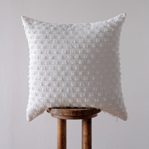 White with Square Fringe Decorative Pillow 24x24 | Pillows by Vantage Design