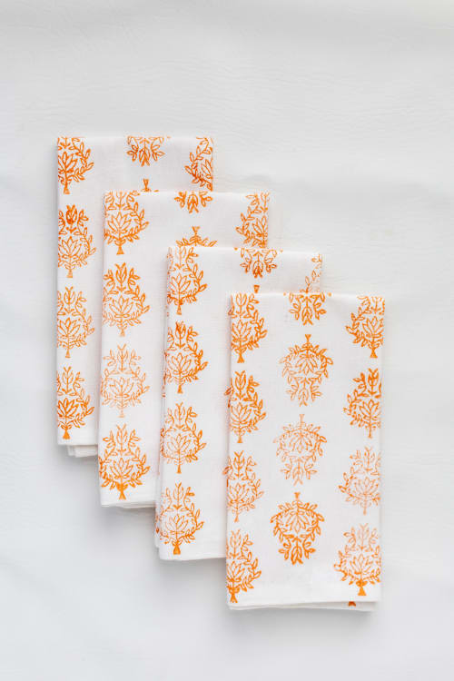 Dinner Napkins (set of 4) - Lotus, Tangerine | Linens & Bedding by Mended