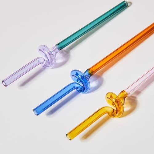 Reusable Twisted Colorful Two-Tone Glass Straws | Drinkware by Kevin Francis Design
