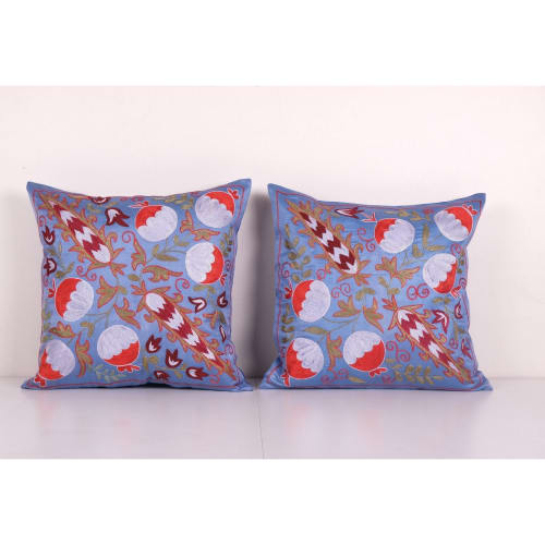Pair Suzani Silk Cushion Cover from Uzbekistan, Set of Two E | Pillows by Vintage Pillows Store