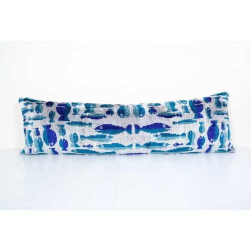 Extra Long Silk Ikat Velvet Pillow with Fish Motif | Linens & Bedding by Vintage Pillows Store