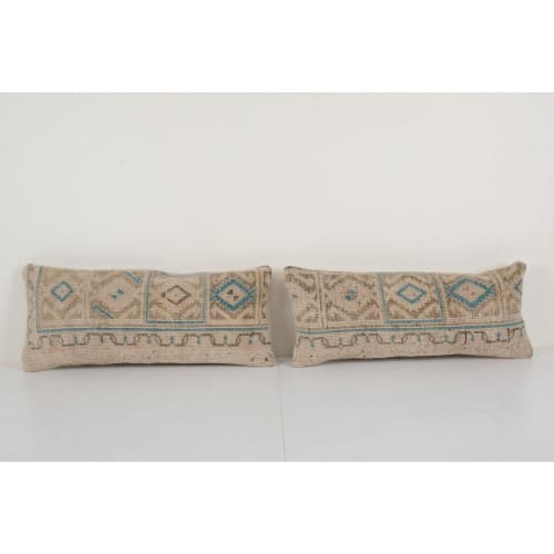 Handwoven Oushak Rug Pillow, Set Bohemian Carpet Lumbar | Linens & Bedding by Vintage Pillows Store