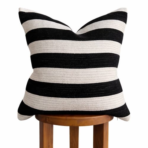Pelham Pillow Cover — Striped Chenille in Black & Beige | Pillows by Busa Designs