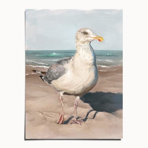 Seagull Art Print, Funny Beach Bird Wall Art, Coastal Decor, Nova Scotia Gull | Prints in Paintings by The Ugly Cat Studio