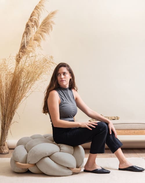 (L) Arora Grey Vegan Suede Knot Floor Cushion | Pillows by Knots Studio