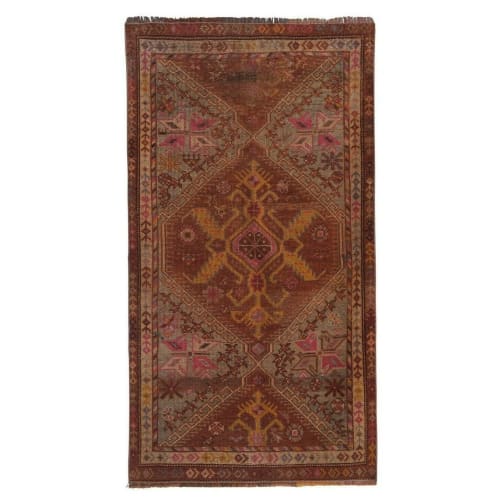 Hand-Knotted Faded Turkish Kurdish Runner Herki Rug | Rugs by Vintage Pillows Store