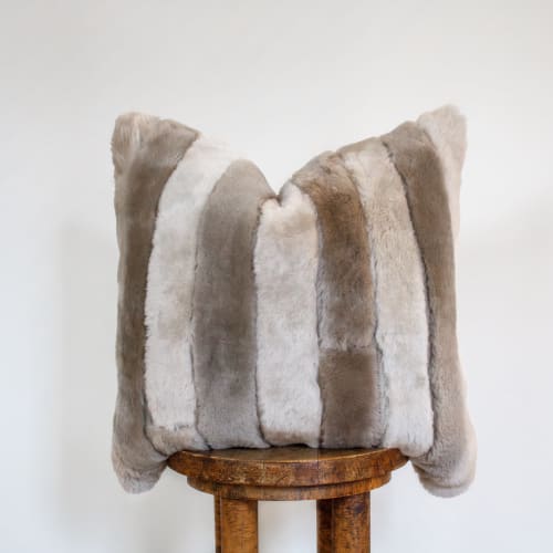 Silver & Grey Sheepskin Strip Pillow 20x20 | Pillows by Vantage Design