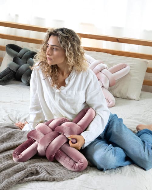 Mauve Velvet Knot Pillow | Pillows by Knots Studio