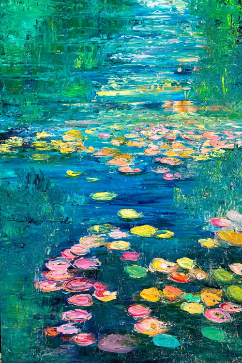 Turquoise Lily River | Oil And Acrylic Painting in Paintings by Checa Art