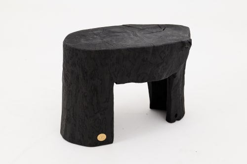 Rustic Sculptural Side Table, Burnt Black Wood, Carved, Unique, Logniture | Tables by Logniture