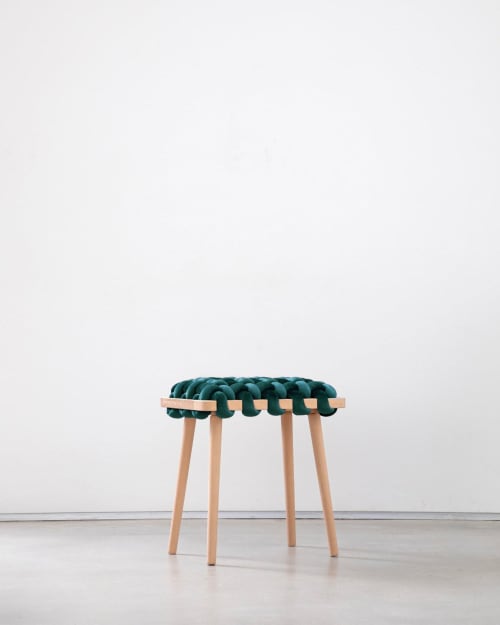Petrol Velvet Woven Stool | Chairs by Knots Studio