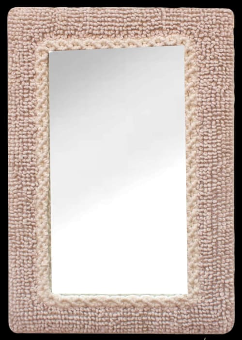 Handwoven Wool Wall Mirror, Blush Boho Farmhouse Decor | Decorative Objects by Swiflo