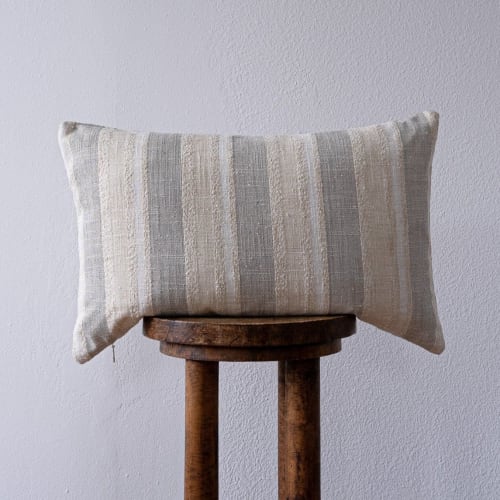 Grey & Cream Linen Stripes Lumbar 14x22 | Pillow in Pillows by Vantage Design