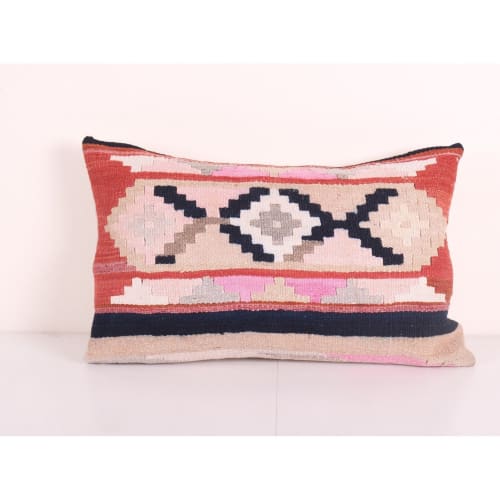 Turkish Pastel Pink Kilim Pillow Cover, Kilim Rug Lumbar Pil | Pillows by Vintage Pillows Store