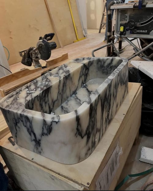Calacatta Viola Marble Sink: Hand Carved, Wall Mount, Fully Customizable | Water Fixtures by AEGEAN MARBLE ARTISAN ATELIER