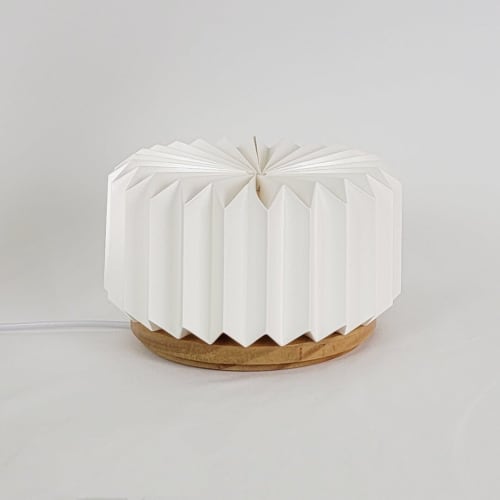 Pillar S - modern origami table lamp, paper, wood | Lamps by Studio Pleat