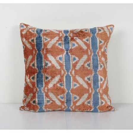 Silk Ikat Velvet Pillow, Peach Colored Handloomed Cushion Co | Pillows by Vintage Pillows Store