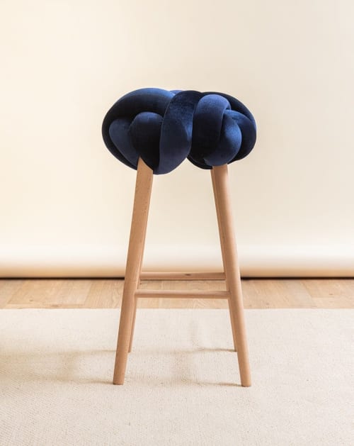 Midnight Blue Velvet Knot Bar Stool | Chairs by Knots Studio