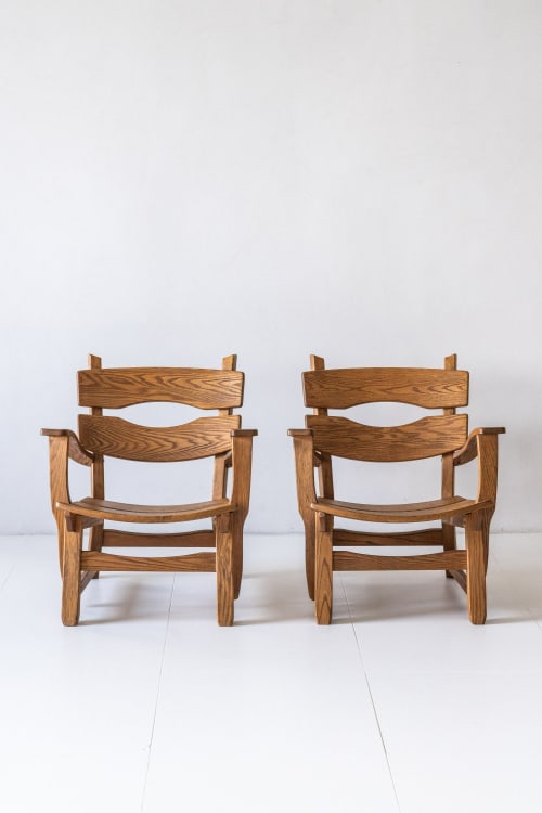 Pair Brutalist Oak Lounge Chairs by Dittman and Co. | Accent Chair in Chairs by District Loom