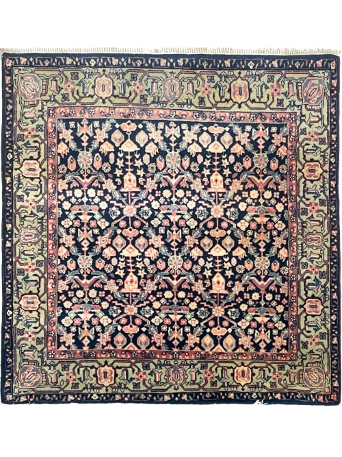 GORGEOUS SQUARE | Full Pile Navy Ground with Sage/Mint Green | Area Rug in Rugs by The Loom House